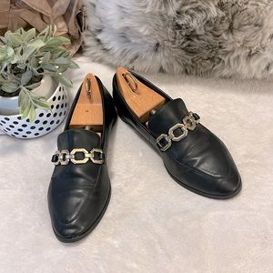 H&M Black Faux Leather Loafers Sz 38